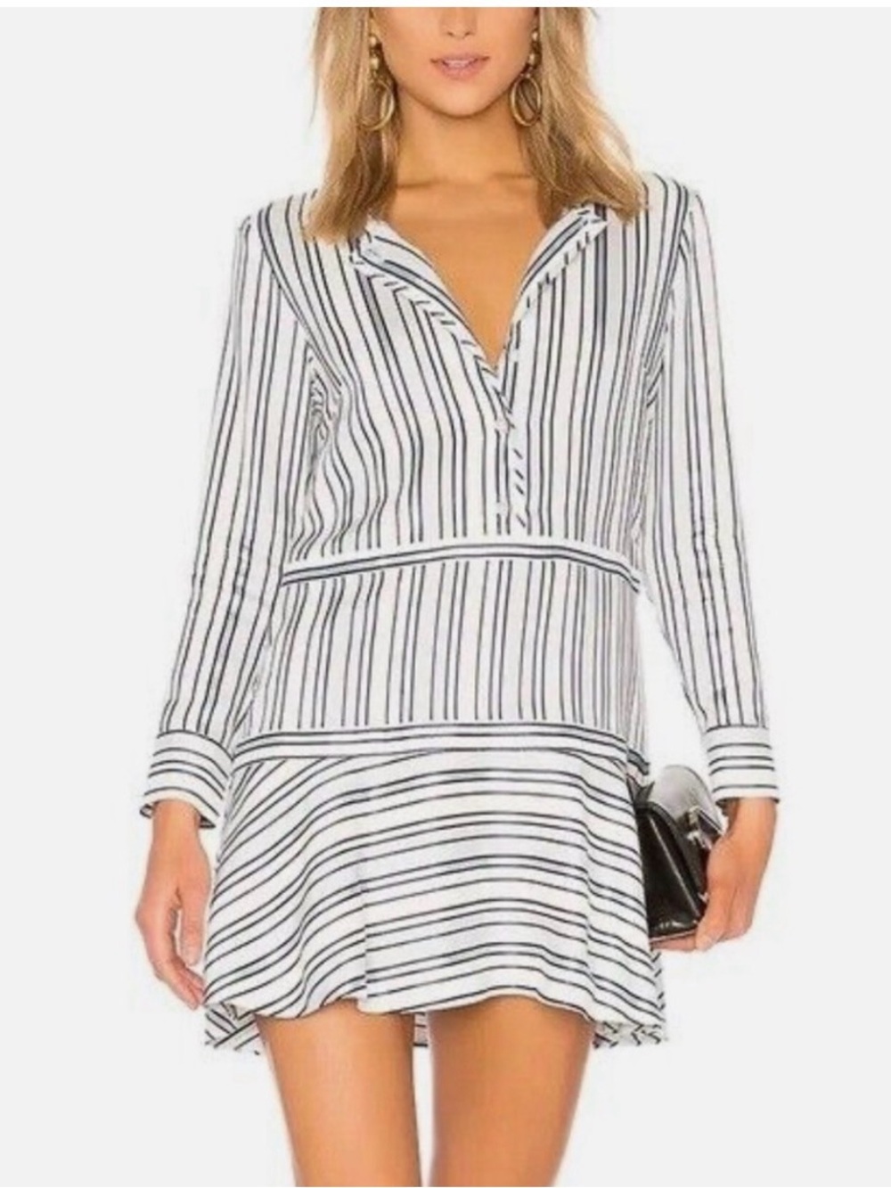 Alexis Nicholina Shirt Dress Blue White Stripe Pearl Buttons Women’s Medium City